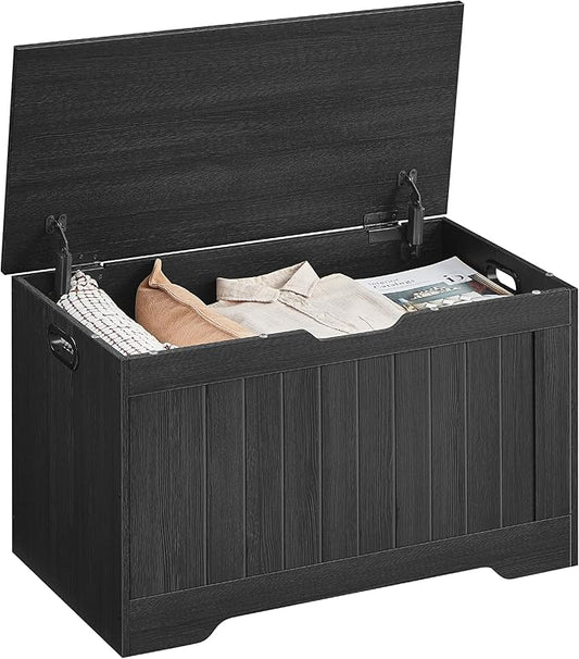 VASAGLE Storage Chest, 29.9 Inches Width Storage Bench, Entryway Bench with 2 Safety Hinges, Shoe Bench, Farmhouse Style, for Entryway, Bedroom, Living Room, Charcoal Gray ULHS011B02