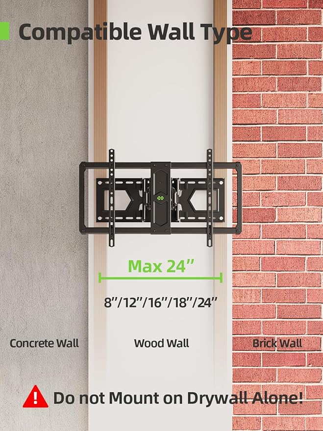 USX Mount Ultra Slim Full Motion TV Wall Mount for 37-90 inch Flat Screen/LED/4K, Wall Mount TV Bracket with Dual Swivel Articulating 6 Arms, Max VESA 600x400mm, Fits 8/16/24 Studs