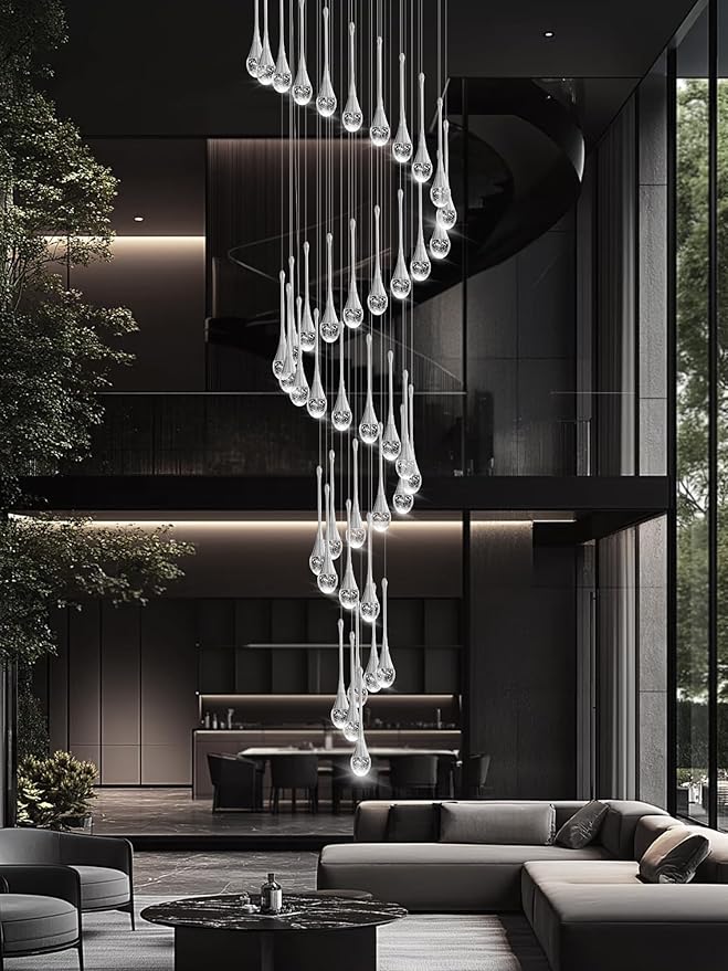 197inches Large Chandeliers for High Ceilings Silver Chandeliers for Entryway High Ceiling Pendant Lights Crystal Drop Light for Living Room Foyer Hallway Staircase