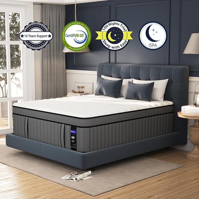 DIFAME King Size Mattress,14 inch King Mattress in a Box,Hybrid Mattresses with Gel Memory Foam & Pocket Springs, Pressure Relief, Cooling, Enhanced Edge Support,Firm