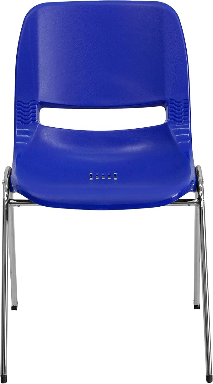 EMMA + OLIVER Kid's Navy Ergonomic Shell Stack Chair - Chrome Frame and 14"H Seat