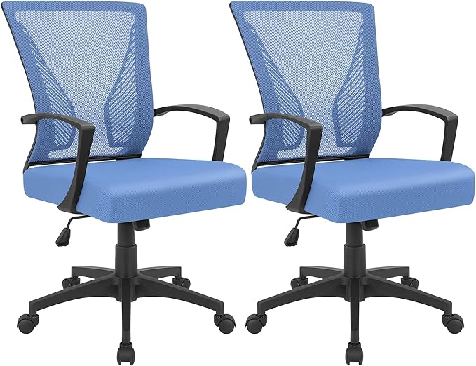 Furmax Office Chair Ergonomic Computer Desk Mesh Chair Mid Back Swivel Lumbar Support with Armrest (2, Blue)