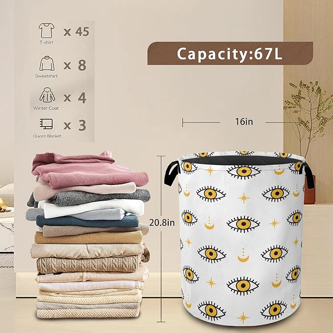 Laundry Hamper,Magic Evil Eye Laundry Basket,Waterproof Oxford Cloth Storage Basket with Handle for Clothes Books Nursery Home Storage Sundries 16"x20"