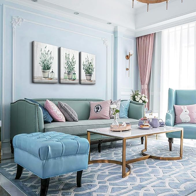 MHARTK66 Canvas Wall Art For Bedroom Living Room Canvas Prints Artwork Bathroom Wall Decor Green Plants Painting 16" X 24" 3 Pieces Modern Framed Ready To Hang Office Home Decorations