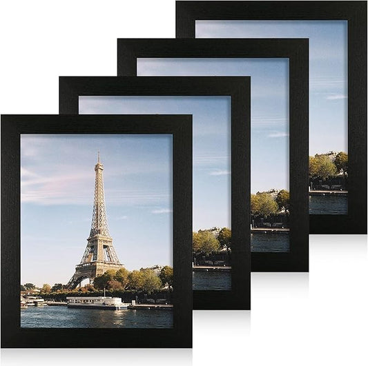 8x10 Picture Frame Set of 4, Black Frame with High Definition Glass, 8 x 10 Photo Frames for Tabletop Display and Wall Mounting