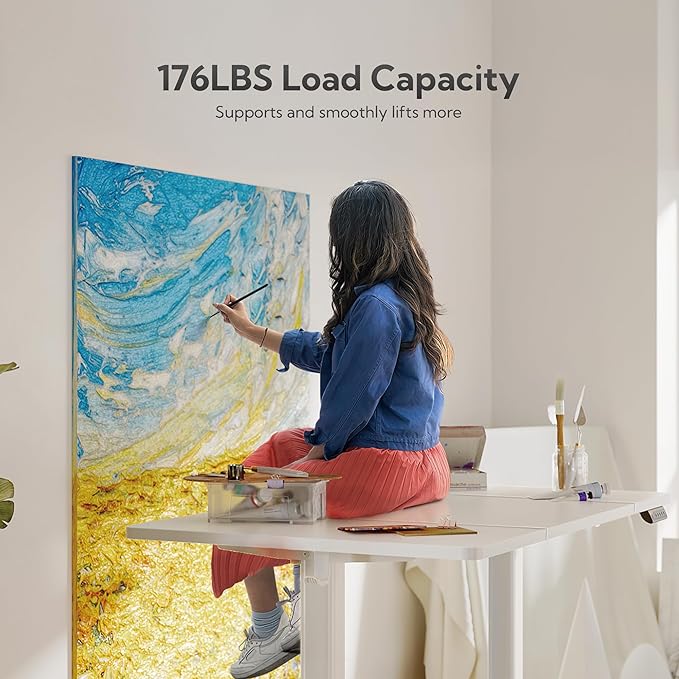 Claiks Electric Standing Desk, Adjustable Height Stand up Desk, 63x24 Inches Sit Stand Home Office Desk with Splice Board, White Frame/White Top