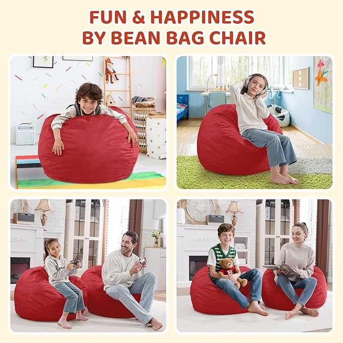 2FT Bean Bag Chair, Comfy Bean Bag Chairs with Memory Foam Filled, Fluffy Beanbag Sofa with Dutch Velvet Cover, Teardrop BeanBag Chairs for Living Room, Playroom - Red