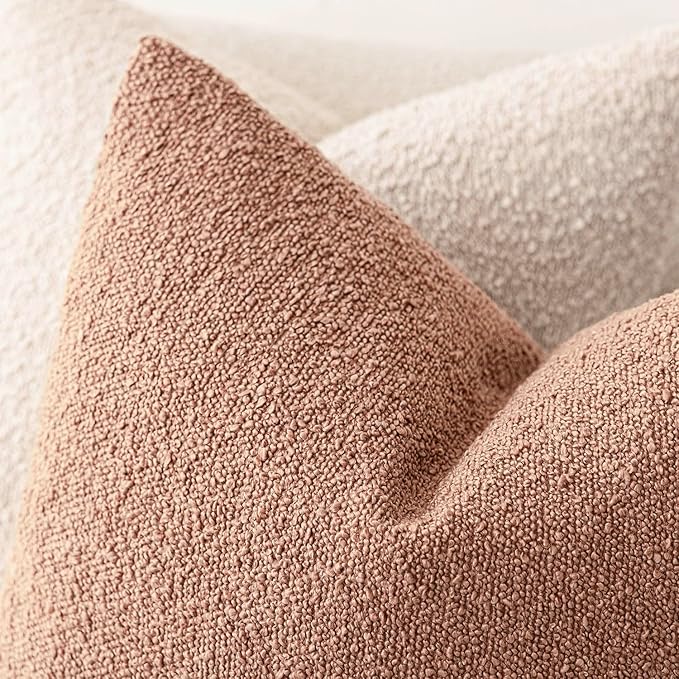 Foindtower Pack of 2 Textured Boucle Throw Pillow Covers Accent Solid Pillow Cases Cozy Soft Decorative Couch Cushion Case for Chair Sofa Bedroom Living Room Home Decor 20x20 Inch Dusty Orange Hazel