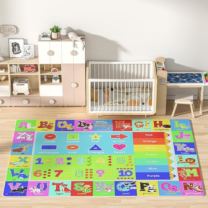 Baby Play Mat for Floor, Non-Slip Playmat for Toddlers & Infants, Extra Thick Large Padded Educational ABC Kids Rug for Crawling & Playing Super Soft Plush Surface to Keep Safe(40"x60")