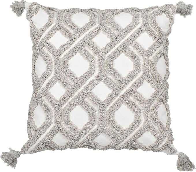 Boho Pillow Covers 18X18 Inch Boho Tufted Throw Pillow Covers Decorative Tassels Cushion Cover Farmhouse Pillow Case for Couch Sofa Bed Living Room Bedroom, Taupe