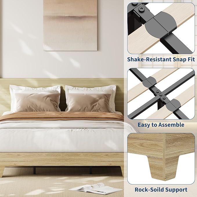 Garvee Wood Platform Bed Frame, Full Size Bed Frame, Wood Slat Support, No Box Spring Needed, Easy Assembly, Noise-Free Design, Underbed Space for Storage