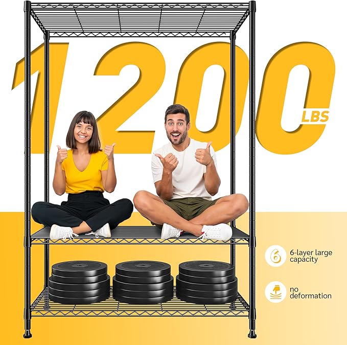 REIBII 75''H Storage Shelves Metal Shelving Unit, 6 Tier Wire Shelving for Pantry Shelves Adjustable 1200LBS Garage Shelving Heavy Duty Storage Rack for Kitchen Garage, 35.4''W*75''H*15.7" D, 2PCS