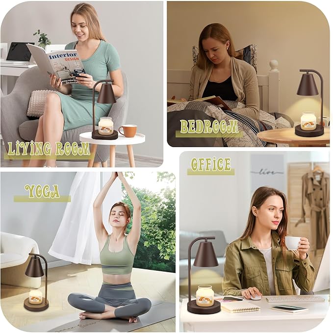Brown Candle Warmer Lamp with Timer, Electric Candle Lamp for Scented Wax with 2 Bulbs, House Warming Gift for New Home & Gifts for Women, Candle Lamp for Jar Candles