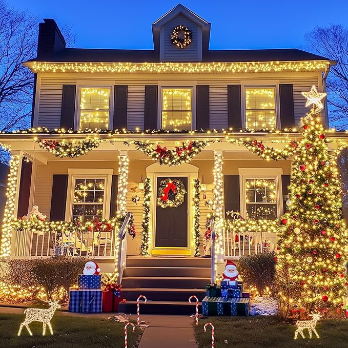 JMEXSUSS 2 Pack Solar Christmas Lights Outdoor, Total 400 LED 151FT Solar String Lights Outdoor Waterproof, 8 Modes Warm White Christmas Light for Outside Patio Yard Tree Garden Xmas Decorations