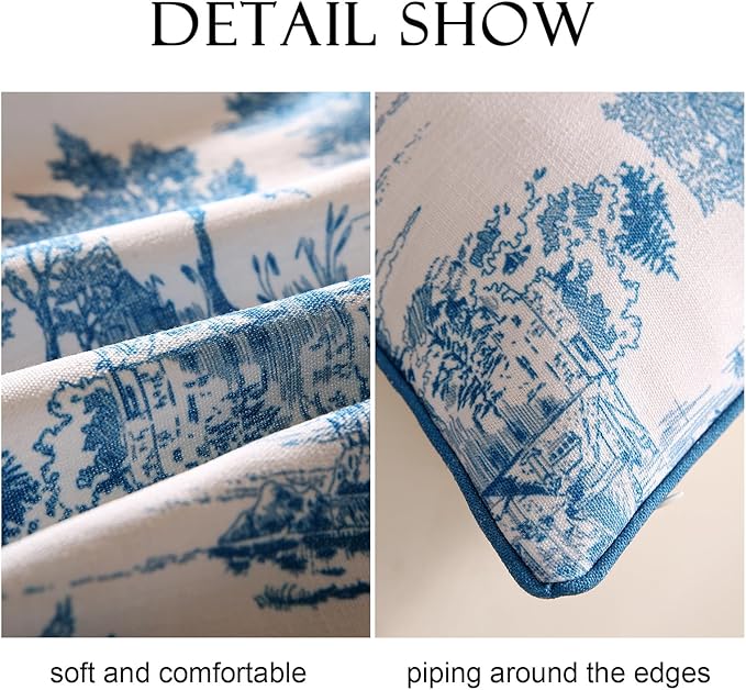 patdrea Designer Square Throw Pillow Covers Set of 2,Rustic Linen with Chinoiserie Blue Scenery Pattern Pillows Cover,Decorative Pillowcases Cushion for Bed Living Room Outdoor Car,18 x18 Inches