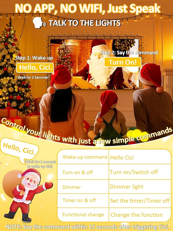 Voice Controlled Smart Christmas Lights Outdoor, 108.8ft 300 LED Twinkle String Light with 7 Voice Commands, 12 Modes & Timer, Dimmable Waterproof Christmas Tree Lights for Party Garden (Warm White)