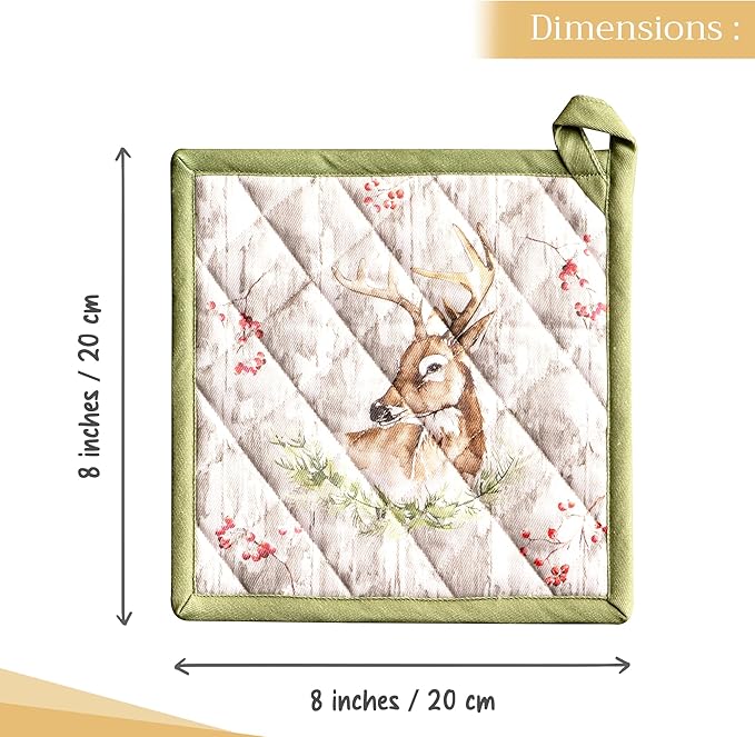 Maison d' Hermine Pot Holders 100% Cotton Heat Resistant Potholders 8" x 8" Hot Pads with Loop for Thanksgiving Christmas Decorations BBQ Cooking Baking Handling Hot Pans (Pack of 1, Mountain Life)