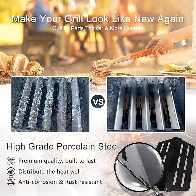 Criditpid Grill Replacement Parts for Weber Genesis 300 Series, 7620 Flavorizer Bars, 7622 Heat Deflector, 7528 Grates & 65054 Warming Rack Kit for Weber 310 S310 E320 E330 S330 EP310 Grill