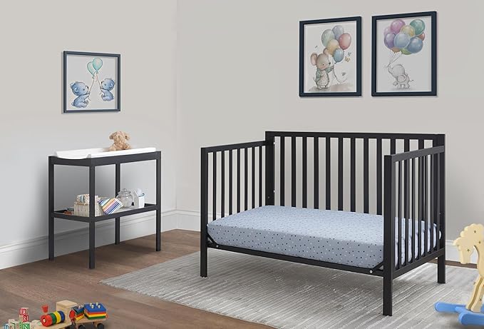 Sorelle Essex Euro 4-in-1 Convertible Crib & Changer – Nursery Furniture Set, Wooden Baby Crib with Non-Toxic Finish, Integrated, Toddler Bed, Daybed, and Full-Size Bed Conversion Kit – Midnight
