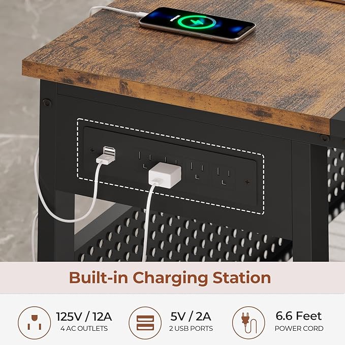 71" Executive Desk, Reversible L Shaped Desk with Mobile File Cabinet & Power Outlets, Large Office Desk with Drawers, Storage Shelves, Hooks, Corner Computer Desk for Home Office
