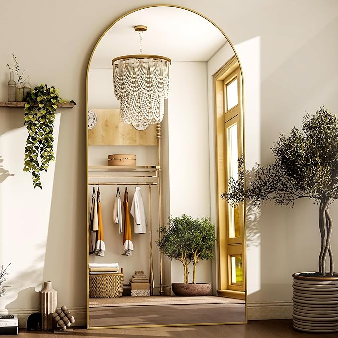HARRITPURE 76"x46"Full Length Mirror - Arch Floor Mirrors with Aluminum Alloy Frame Free-Standing Wall Mounted or Leaning Large Bedroom Dressing Mirror,Gold