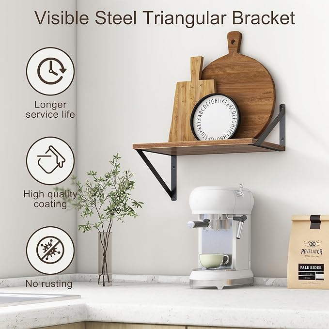 Fun Memories 10 Inch Deep Floating Shelves, Walnut Floating Shelf 16 Inch Long, 16" W x 10" D Wall Shelves Set of 2, Deep Shelves for Books, Wide Floating Shelves for Bahtoom, Living Room, Kitchen