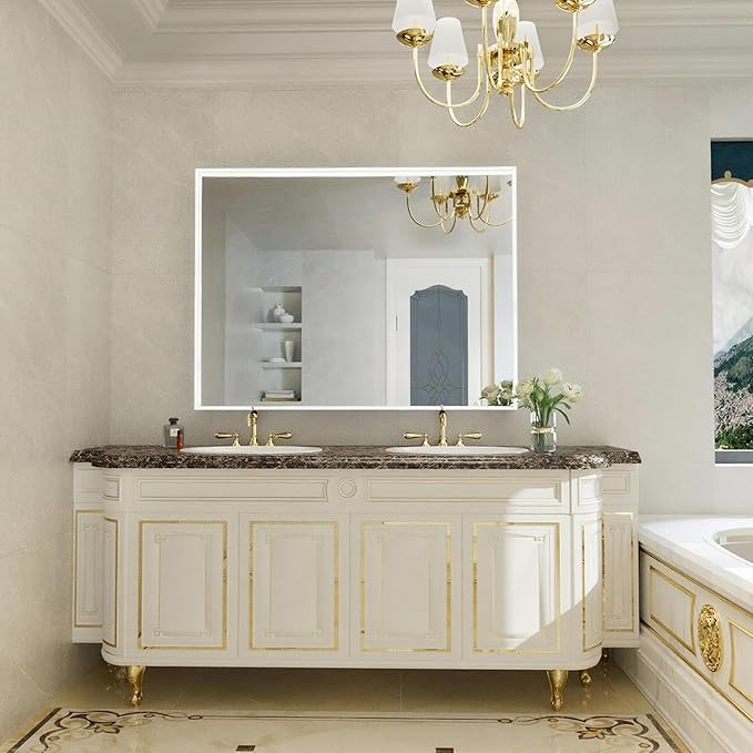 40” x 30” White Bathroom Mirrors for Over Sink, Rectangular Vanity Mirror, Metal Framed Decorative Mirror for Living Room, Bedroom, Tempered Glass, Anti-Rust, Horizontal/Vertical