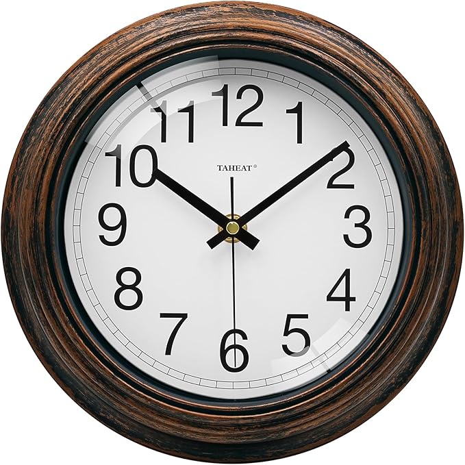 TAHEAT 8.5 Inch Wall Clock, Battery Operated Silent Non Ticking - Vintage Gold Copper Kitchen Clock for Living Room, Bedroom, Office, Bathroom - Easy to Read Retro Decorative Wall Clocks