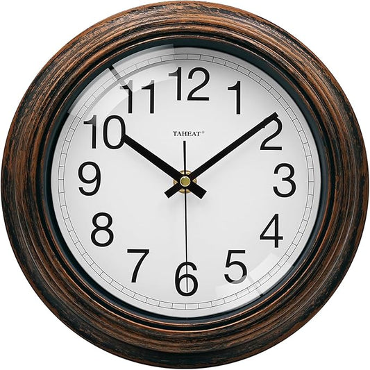 TAHEAT 8.5 Inch Wall Clock, Battery Operated Silent Non Ticking - Vintage Gold Copper Kitchen Clock for Living Room, Bedroom, Office, Bathroom - Easy to Read Retro Decorative Wall Clocks