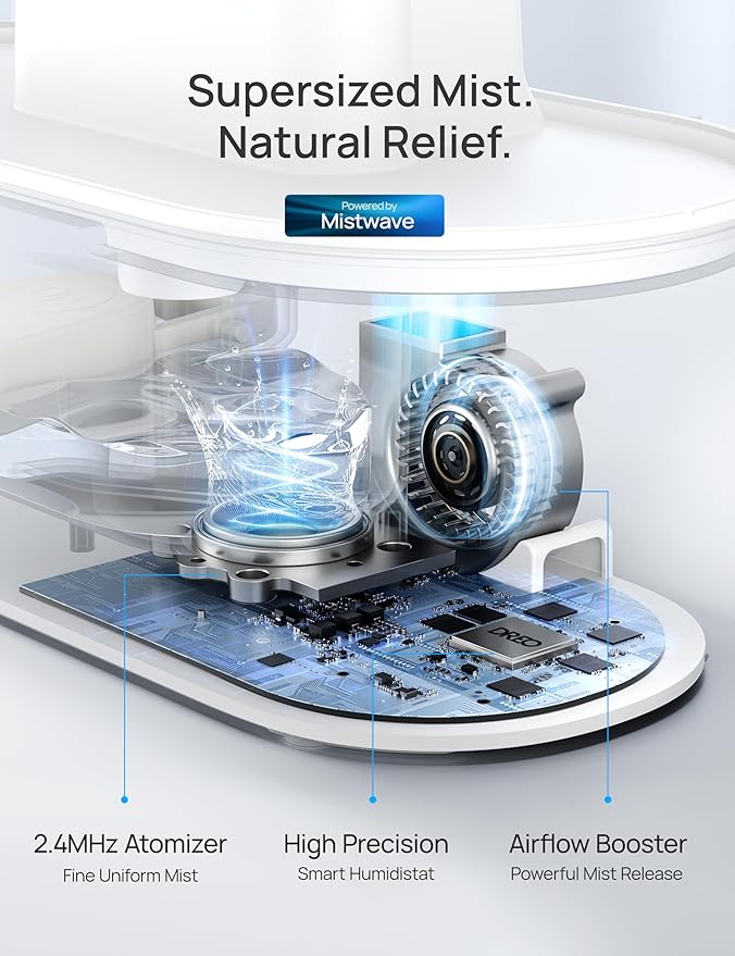 Humidifiers for Bedroom - Dreo Quiet (4L Water Tank) Cool Mist Top Fill Essential Oil Diffuser for Home, Smart App & Voice Control, Rapid Ultrasonic Humidification Baby Nursery and Plants, Blue