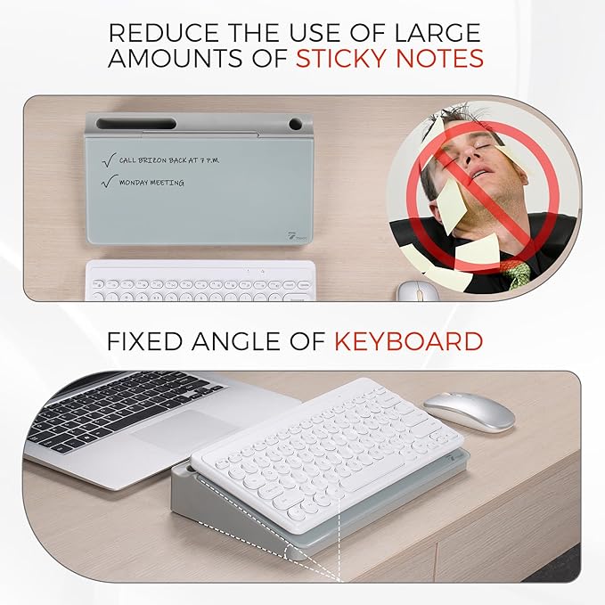 TOWON Small Compact Glass Desktop Whiteboard with Storage – 12 x 7 in Dry Erase Board for Desk, Home Office, School | Includes 5 Markers, Eraser & Holder | Space-Saving Organizer, Aesthetic Gray