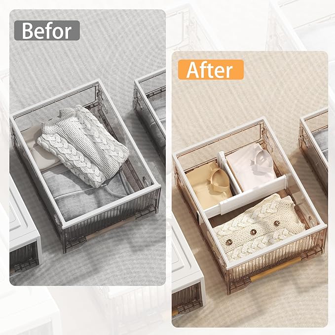 REBECAT 5 Pack Drawer Dividers for Clothes Adjustable Drawer Dividers 4" High Expandable from 15"-21" for Dresser Baby Clothes Bathroom,Bedroom Kitchen and Office Storage，White