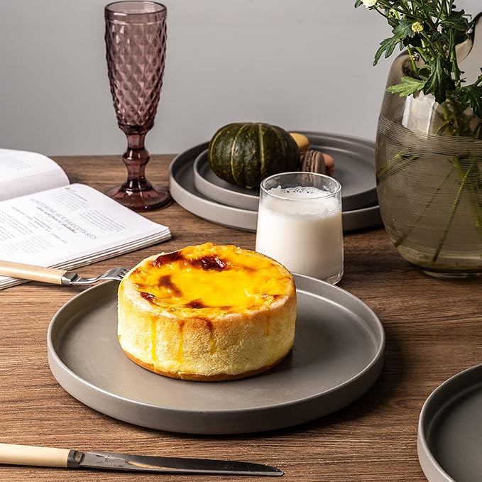 AmorArc Ceramic Dinnerware Sets for 4, Modern Flat Stoneware Plates and Bowls Sets,Chip and Crack Resistant | Dishwasher & Microwave Safe Dishes Set,Scratch Resistant- Service for 4 (12pc)-Matte Gray