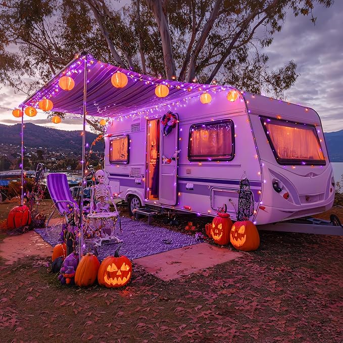 JMEXSUSS Orange and Purple Halloween Lights: 132ft 400 LED String Lights Plug in - Halloween Lights Indoor Outdoor for Yard Tree Porch