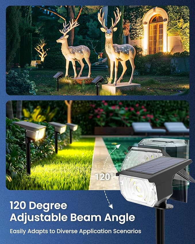 Solar Spot Lights Outdoor Waterproof IP67, 6 Lighting Modes 60 LED, Landscape Spotlights for Tree Yard Garden House Driveway Pathway（6 Pack）