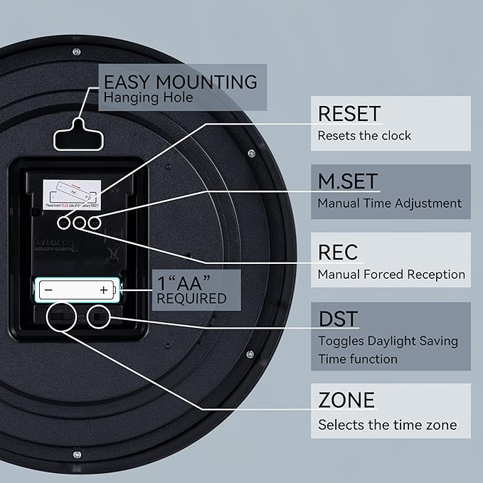 Atomic Wall Clock 14 Inch, Modern Clock Battery Operated Classic Analog Decorative for Kitchen, Living Room, Office, Bedroom, Bathroom (Silver)
