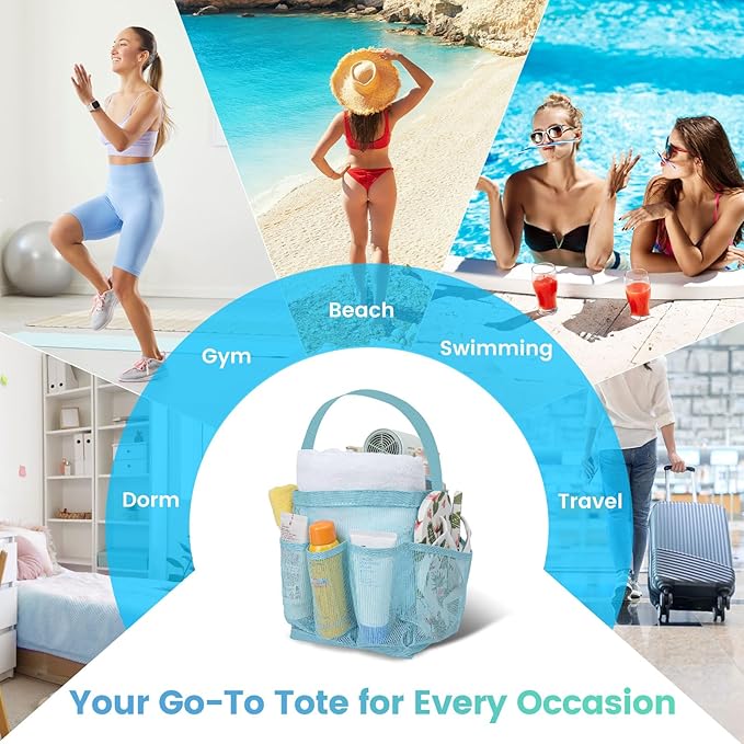 Shower Caddy Portable for College Dorm Room Essentials for Girls with 9 Pockets,Large-Capacity Shower Basket,Quick Dry Toiletry Tote Bag for Women,Outdoor Gym,Travel,Swim,Beach Camping Essentials-Blue