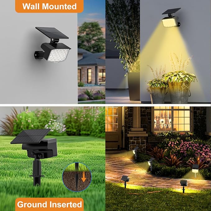 WELALO Solar Spot Lights Outdoor, [2 Pack/3 Modes] Solar Landscape Spotlights, Adjustable Solar Powered Security Lights, IP65 Waterproof Wall Lights for Walkway, Yard, Garden, Driveway (Warm White)