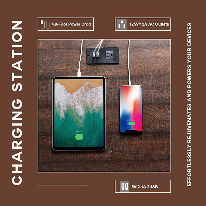 Nightstand with Charging Station, 20" Farmhouse End Table w/Groove Barn Door, Rustic Wood Sofa Side Bedside Table w/Open & Adjustable Shlef for Bedroom, Living Room, Brown