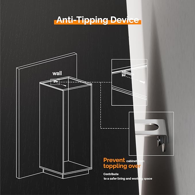 VINGLI 3 Drawer File Cabinet with Lock, Home Office Filing Organizer, for Letter Size File Folder Storage, Wood Tall Vertical Filing Cabinet, Printer Stand, Archivador (Black)