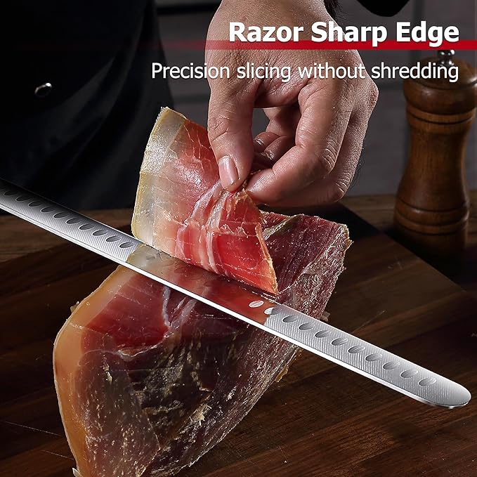 PAUDIN Carving Knife, 12 Inch Brisket Knife, Premium Slicing Knives with Granton Blade for Cutting Smoked Brisket, BBQ Meat, Turkey - Ergonomic G10 Handle