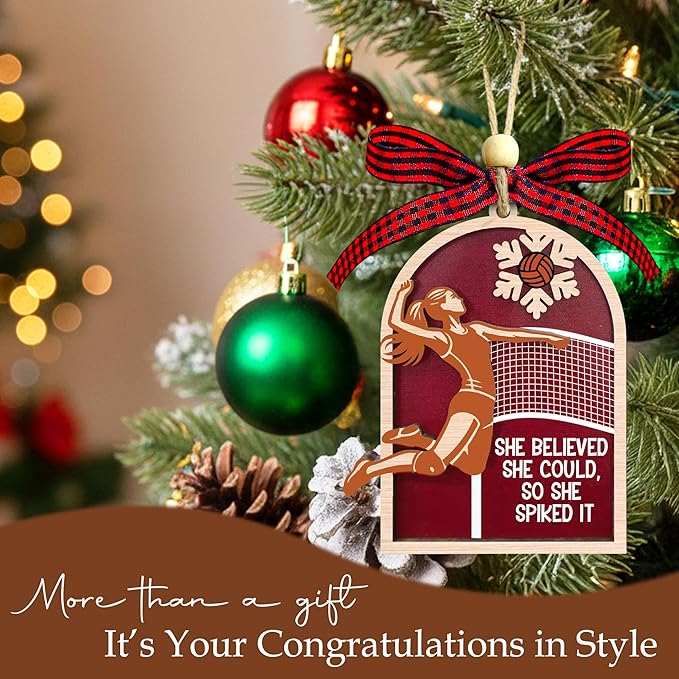 Volleyball Christmas Ornament 2025-2 Layer Wooden Volleyball Ornaments for Christmas Tree - Sports Ornaments for Team, Players, Coaches, Family, Friends, Sport Lovers - Sports Themed Hanging Decor