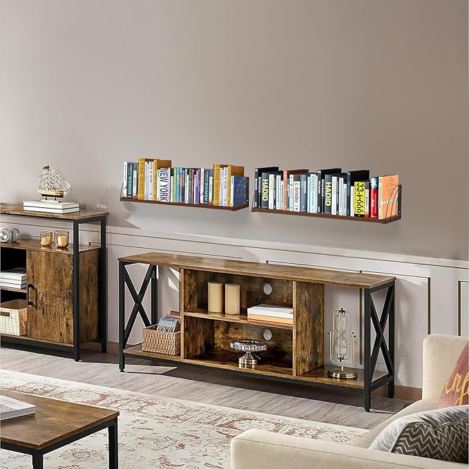 Thicked 0.71 IN Floating Book Shelves for Wall Set of 2,Large 31.5×7.9 IN Rustic Floating Shelves,Rustic Brown Floating Bookshelf,Hanging Bookshelves for Wall, Farmhouse,Laundry Room,Bedroom,Kitchen.