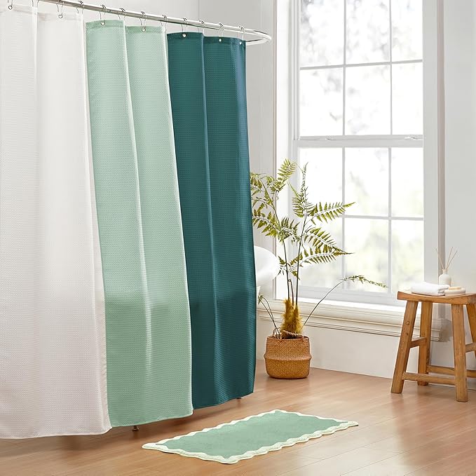 MONDAY MOOSE Bath Mat with Scalloped Wavy Ripple Design, Microfiber Absorbent Non Slip Tufted Rug for Floor, Shower or Kitchen (24x47 inch, Sage)