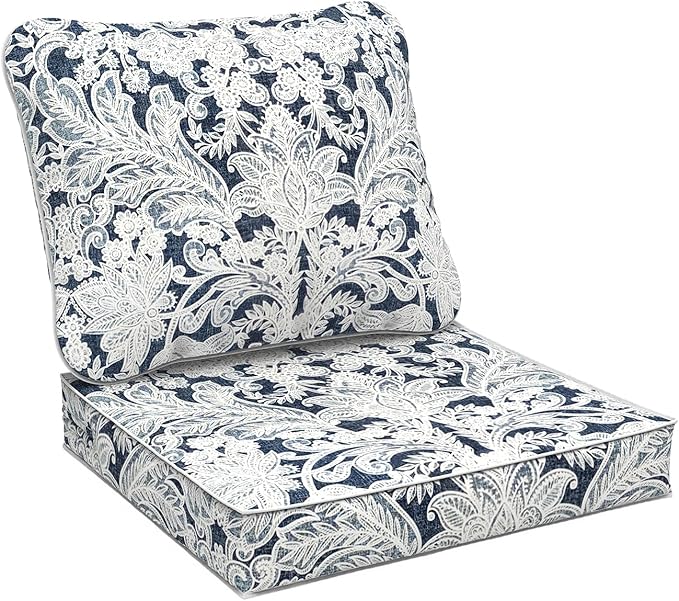 Outdoor Deep Seat Cushions Set 24 x 24 Inch for Patio Furniture,Water Resistant Chair Cushions Replacement Includes Seat Cushion & Back Pillow for Couch Sofa, Wicker Chair - Damask Lapis