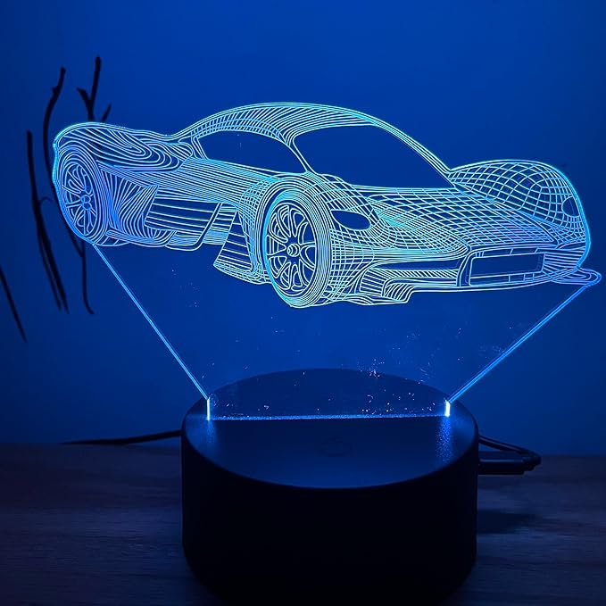 3D LED Roadster Night Light for Child, Racing Car Illusion Lamp Bedroom Decorative Nightlight Unique Gift for Kids Room Desk