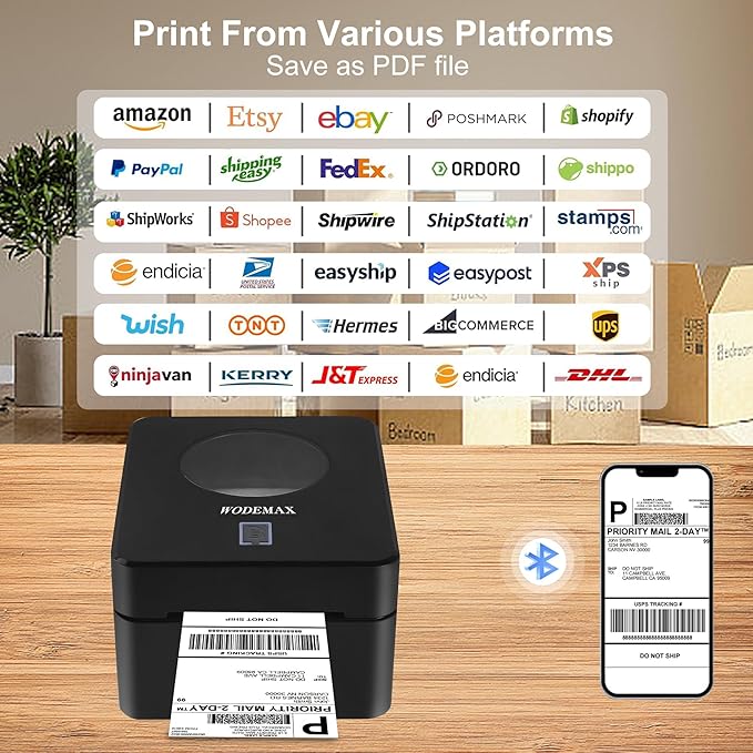 Thermal Shipping Label Printer 4x6 Label Print,Bluetooth Thermal Label Printer,Circle Sticker Printer,Sticker Printer for Small Business,Widely Used for Amazon, Ebay (Black)