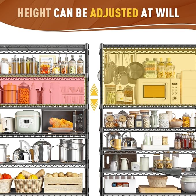 REIBII 71" H Storage Shelves 6 Tier Wire Shelving Unit 1200LBS Metal Shelves Adjustable Shelving Units and Wire Shelf Storage Rack Shelf Metal Shelving, Dorm Storage Shelves, 71" H x 29" W x 14" D