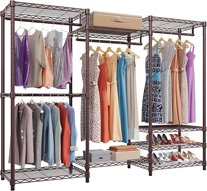 VIPEK V5 Portable Closet Wardrobe Heavy Duty Clothes Rack Metal Freestanding Clothing Racks, Adjustable Custom Closet Racks with 4 Hanging Rods & 8 Shelves, 68.9" Lx15.7 Wx76.4 H, Bronze