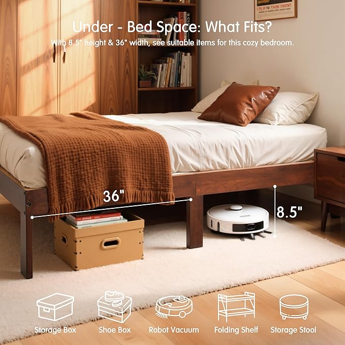 Hokway Wood Queen Bed Frame-No Wobble,Noise-Free,Easy Assembly with Precise Holes,12 in Wood Slat Support,No Box Spring Needed,Walnut